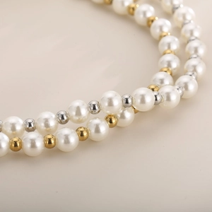 French style pearl necklace with gold and silver bead accents for women in high quality