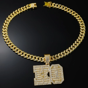Luxury gold-plated Cuban link necklace with iced-out KID letter pendant for men and women