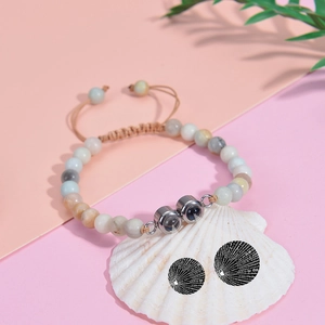 6mm natural stone beaded bracelet with 100 languages I Love You projection stone charms