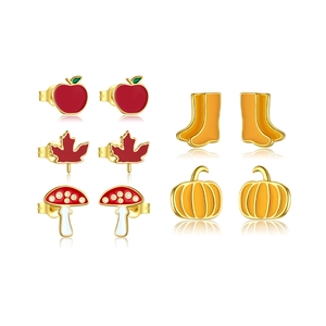 Cute S925 sterling silver autumn theme stud earrings with colorful enamel designs