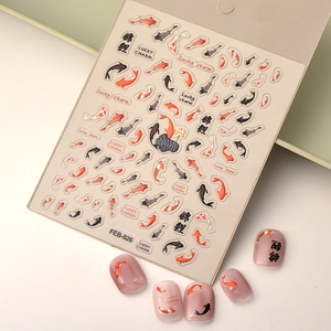 3D embossed koi fish nail stickers with Lucky Charm designs for elegant nail art