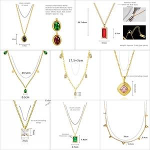 Detailed grid view of assorted titanium steel gold plated necklaces with colorful zircons