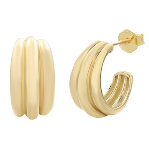 S925 sterling silver gold plated C-shape hoop earrings with triple textured design