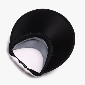 Women's black wide brim sun hat with breathable mesh lining and adjustable strap