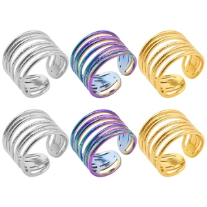 Bague Ouverte Réglable En Acier Inoxydable 304 Géométrique Irrégulière Multicouche Évidée Large Bijoux De Mode Minimaliste