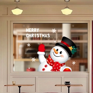 Christmas snowman window stickers with snowflakes and Merry Christmas text for glass decor
