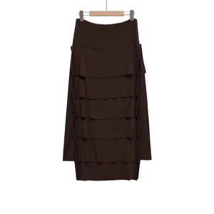 Damen Gestufter Tortenrock Maxi Hohe Taille Braun Gewebt Elegant Lang Fließend