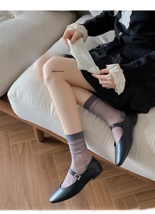 Detail showing the high elasticity and vertical ribbed texture of women's sheer mesh socks