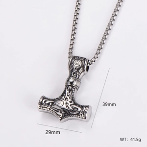 Viking Thor's hammer Mjolnir pendant necklace in stainless steel with nordic carvings