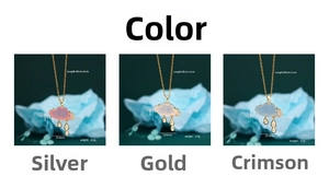 Cloud and raindrop pendant necklace detail with 23.6mm size specs and cubic zirconia