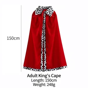 Detailed view of red velvet king cloak for adults with 150cm length and 248g weight