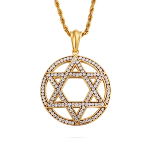 Star Of David Hexagram Pendant Necklace Stainless Steel 18K Gold Plated Iced Out Zirconia Hip Hop Jewelry For Men