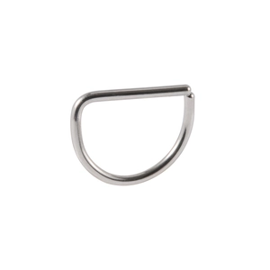 Polished silver stainless steel D-shaped nose ring with double-layered crescent design