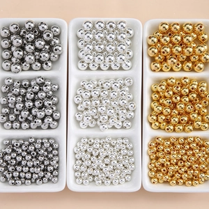 Round Acrylic Loose Beads Gold Silver Plated Spacer Beads For DIY Jewelry Making Bracelet Necklace Accessories