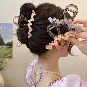 Elegant acrylic heart hair claw clips set in pastel pink champagne and violet