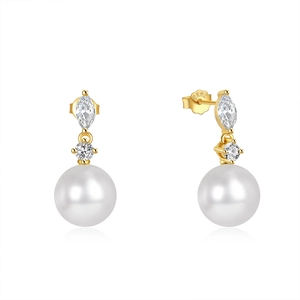Elegant S925 sterling silver pearl drop earrings with marquise-cut sparkling zircon