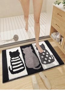 Absorbent cartoon cat bathroom mat with soft high-low flocking and non-slip backing