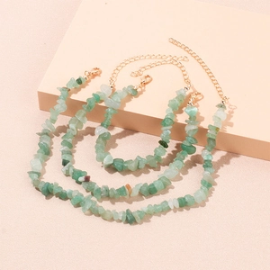 Bohemian Irregular Natural Stone Crystal Chip Necklace Bracelet And Anklet Adjustable Gold Metal Chain For Women