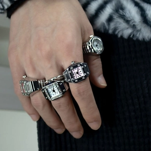 Creative alloy finger watch rings in square and oval designs with quartz movement