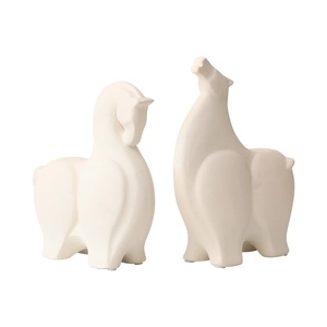 Modern minimalist abstract ceramic horse sculptures with matte cream finish in white
