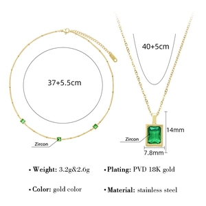 Detailed size specifications for gold plated stainless steel emerald zircon necklaces
