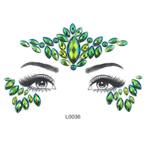 Green and lime face jewels set with rhinestones for forehead and eye makeup, model L0036