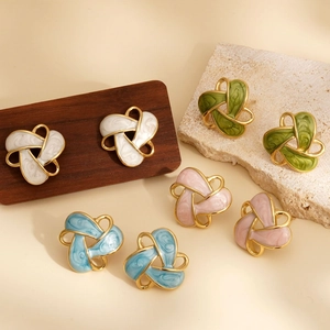 316 Stainless Steel Enamel Floral Stud Earrings PVD Gold Plated Waterproof Hypoallergenic Elegant Retro Jewelry Women Accessories