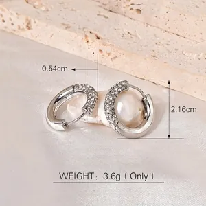 Polished punk style silver hoop earrings with pave-set cubic zirconia and size dimensions
