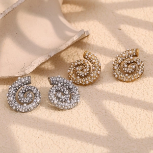 18K gold and silver plated conch spiral stud earrings with pearls and rhinestones