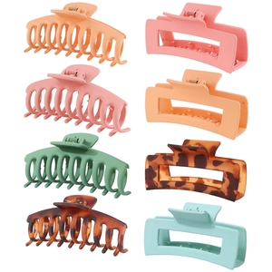 Set of 8 large matte hair claws including 11cm round and rectangular hollow designs
