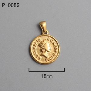 Detail of 18k gold plated Roman coin pendant with 18mm size markings and engraving