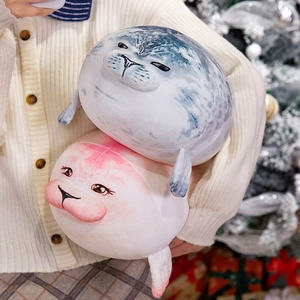 Plush seal doll pillows in grey and pink for Christmas gift home decoration