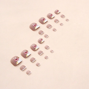 Faux ongles d'orteils French manucure blancs avec motif de papillon rouge mignon