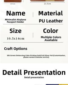 Detailed size specifications for the PU leather passport holder showing 10.5x14cm dimensions