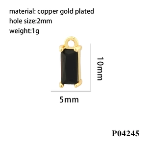 Gold plated copper rectangle black zircon pendant charm 10x5mm for DIY jewelry making