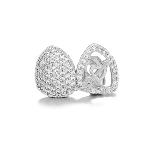 Silver plated ear studs with heart and teardrop shapes set in white cubic zirconia