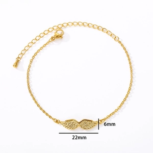 Gold angel wing charm bracelet in stainless steel with lobster clasp and extension chain