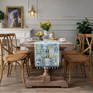Jacquard Table Runner With Tassels And Beads Fish Leaf Pattern American Style Fabric Tablecloth For Dining Home Wedding Decor