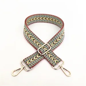 Ethnic style colorful cotton guitar strap with adjustable gold metal buckles and lobster clasps
