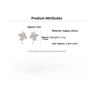 Boucles d'oreilles étoile argentées avec zircons affichant les dimensions de 3,2 cm