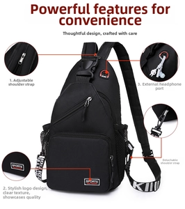 Détails du sac de poitrine en nylon imperméable avec port casque et poches zippées multiples