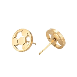 Hollow-out gold soccer ball earrings in minimalist stainless steel geometric design