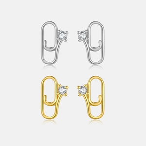 925 Sterling Silver Paperclip Stud Earrings For Women Zirconia Minimalist Geometric Paper Clip Ear Studs Fashion Jewelry
