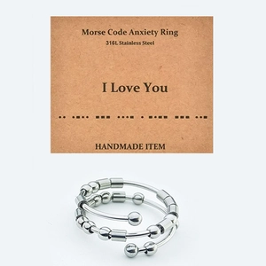 Morse code fidget ring for anxiety with movable beads on 316L stainless steel band