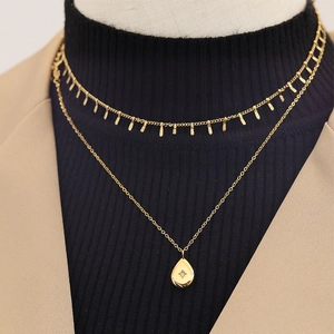 Collana In Acciaio Al Titanio Placcato Oro 18K Stella A Otto Punte Goccia D'acqua Pendente Quadrato Zircone Minimalista Donna