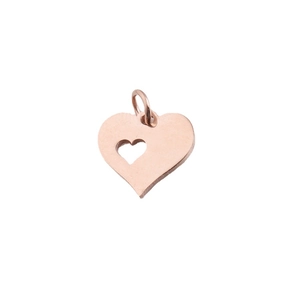 Polished rose gold double heart pendant with cutout detail and jump ring for DIY jewelry