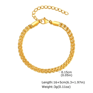 Detailed view of triple-layer gold bead chain bracelet showing 16+5cm size and 3g weight