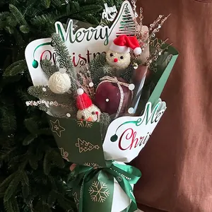 Christmas Apple Bouquet DIY Kit with Santa plush, pine branches and green ribbon wrap