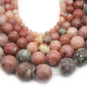 Natural Plum Blossom Jade round beads strands with unique pink and grey mineral patterns