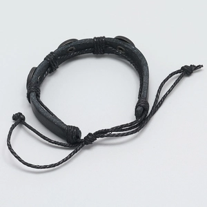 Bracelet rétro en cuir noir pour homme avec clous en métal et cordon tressé ajustable